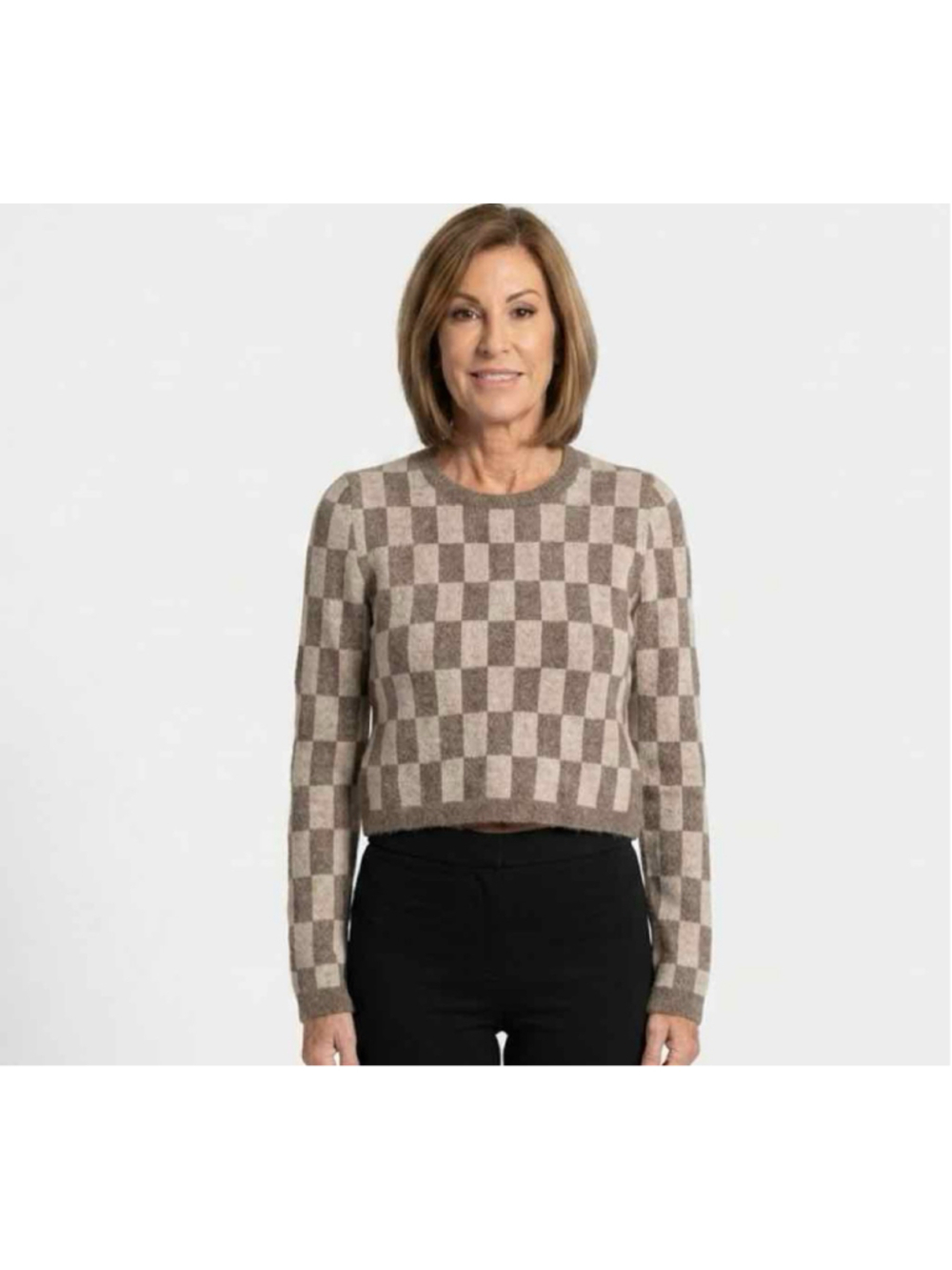 Nanushka Feline Brushed Alpaca Checkered Crew Neck Sweater Size L